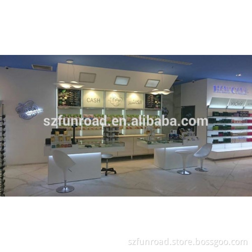 Commercial furniture wood cosmetic display cabinet with display rack